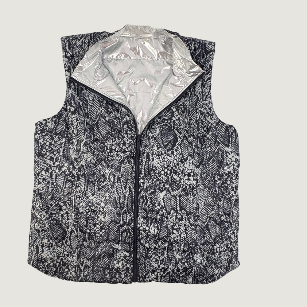 Unbranded Reversible Puffer Vest Womens XL/1X Silver Snakeskin Metallic Zip Up